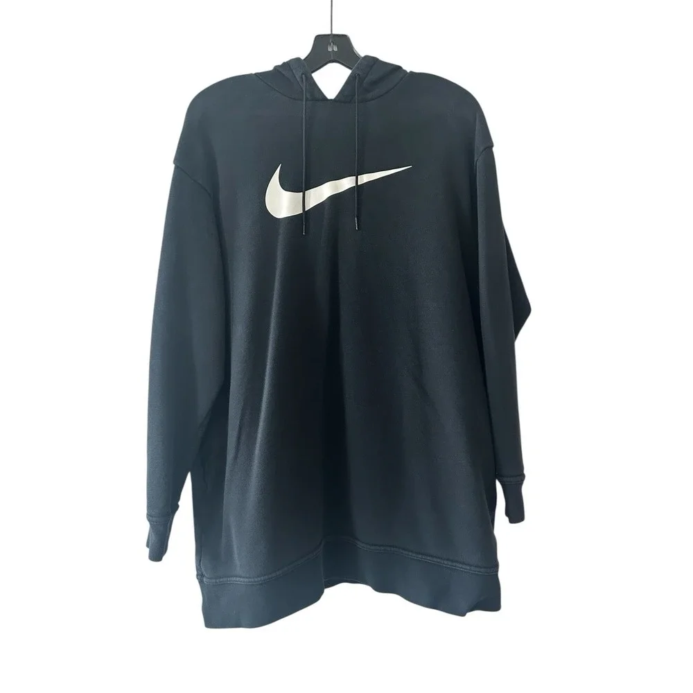 Nike Womens Black White Long Sleeves Hoodie Size‎ Small S Oversized Sweatshirt